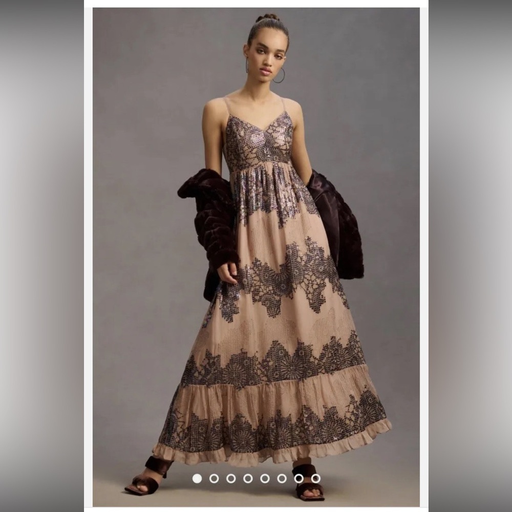 Anthropologie Let Me Be Deep-V Sequined Maxi Dress